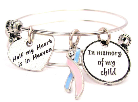 In Infant Loss In Memory Of My Child Half My Heart In Heaven Triple Style Expandable Bangle Bracelet
