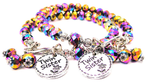 Twin Sister Circle Splash Of Color Crystal Bracelet - Set Of Two