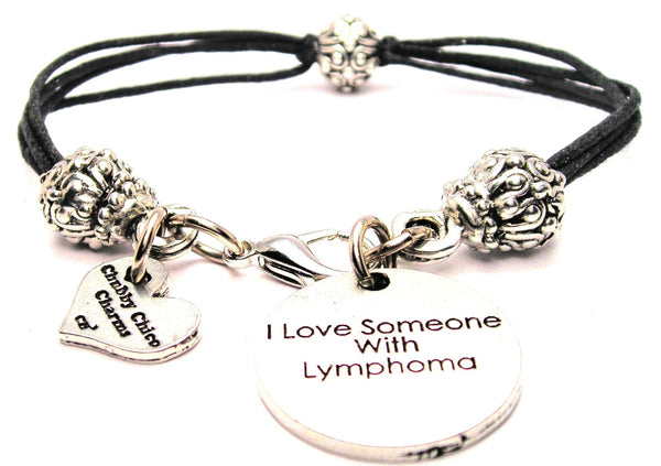 I Love Someone With Lymphoma Beaded Black Cord Bracelet