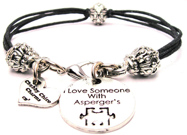 I Love Someone With Asperger's Beaded Black Cord Bracelet