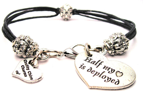 Half My Heart Is Deployed Beaded Black Cord Bracelet