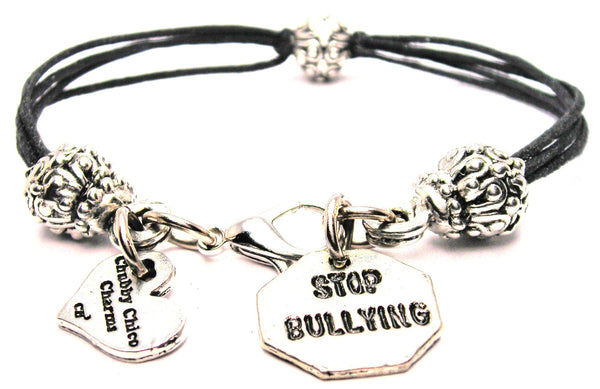 Stop Bullying Beaded Black Cord Bracelet
