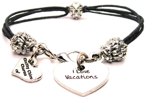 I Love Vacations Beaded Black Cord Bracelet