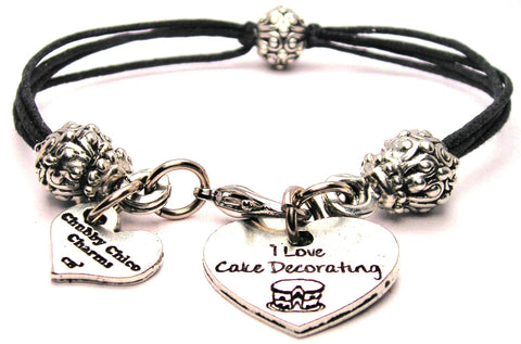 I Love Cake Decorating Beaded Black Cord Bracelet