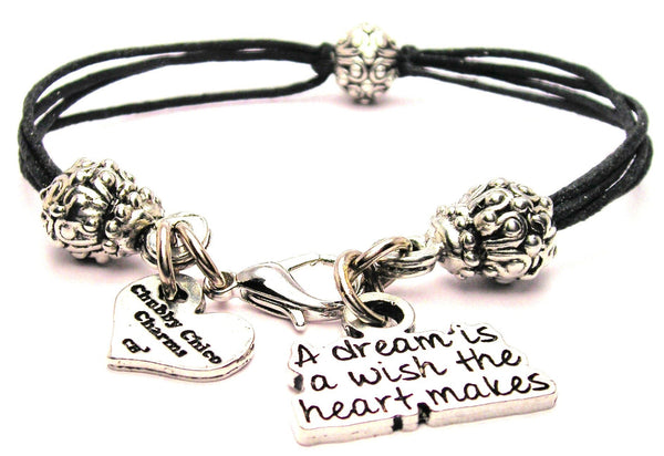 A Dream Is A Wish The Heart Makes Beaded Black Cord Bracelet
