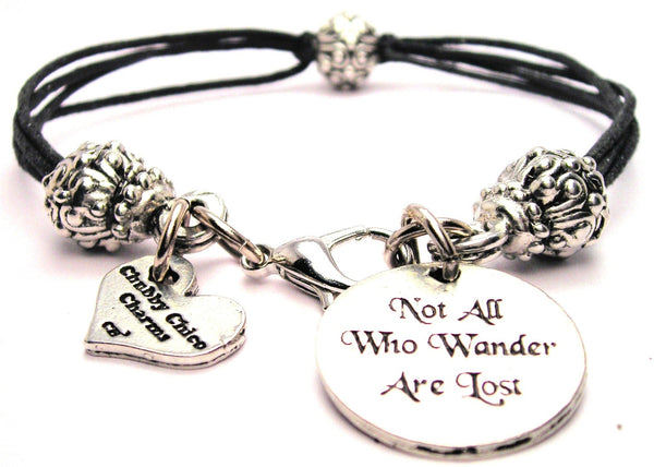 Not All Who Wander Are Lost Beaded Black Cord Bracelet