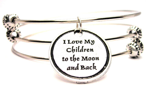 I Love My Children To The Moon And Back Triple Style Expandable Bangle Bracelet