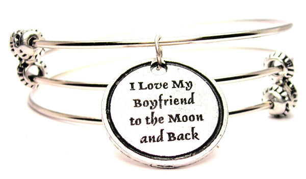 I Love My Boyfriend To The Moon And Back Triple Style Expandable Bangle Bracelet