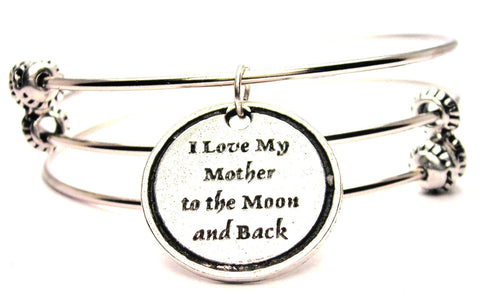 I Love My Mother To The Moon And Back Triple Style Expandable Bangle Bracelet