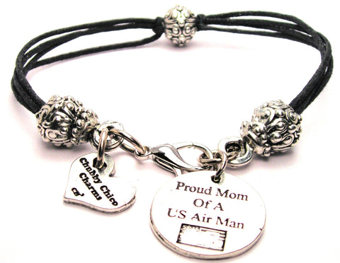 Proud Mom Of A US Air Man Beaded Black Cord Bracelet