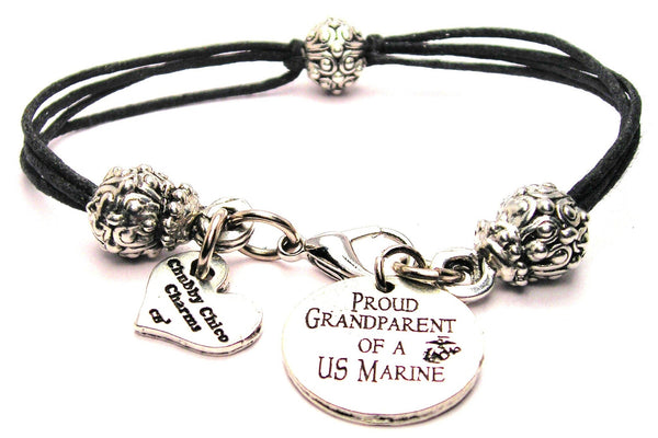 Proud Grandparent Of A US Marine Beaded Black Cord Bracelet