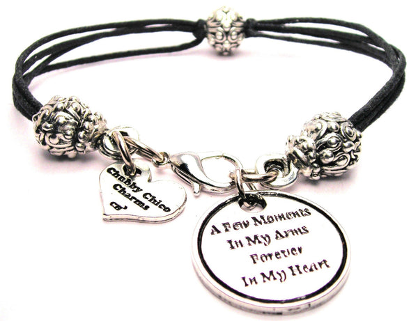 A Few Moments In My Arms Forever In My Heart Beaded Black Cord Bracelet