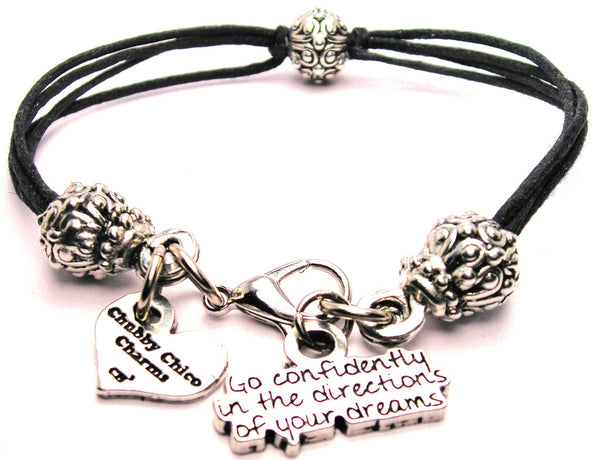 Go Confidently In The Directions Of Your Dreams Beaded Black Cord Bracelet