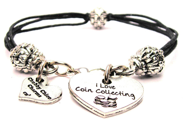 I Love Coin Collecting Beaded Black Cord Bracelet