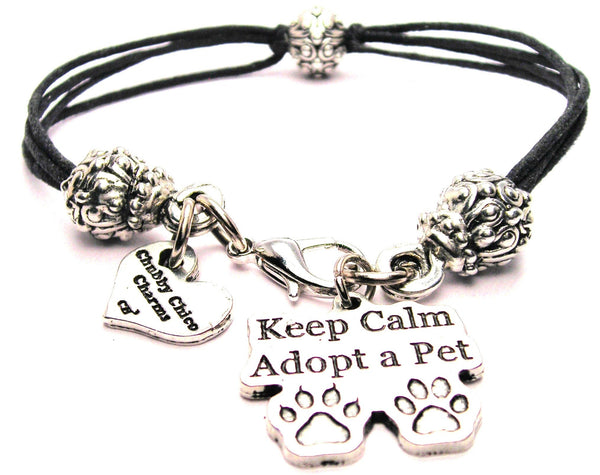 Keep Calm And Adopt A Pet Beaded Black Cord Bracelet