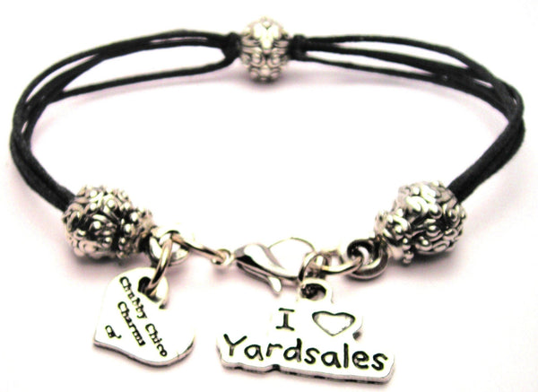 I Love Yardsales Beaded Black Cord Bracelet