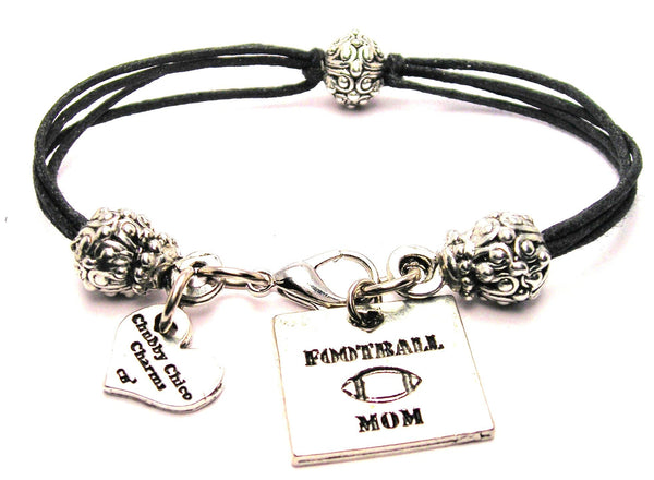 Football Mom Beaded Black Cord Bracelet