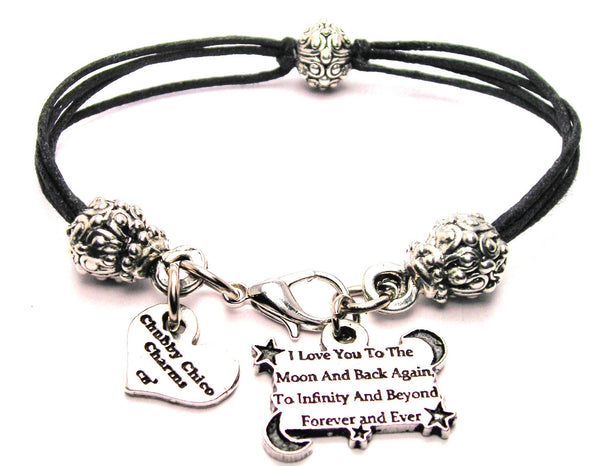 I Love You To The Moon And Back Again To Infinity And Beyond Forever And Ever Beaded Black Cord Bracelet
