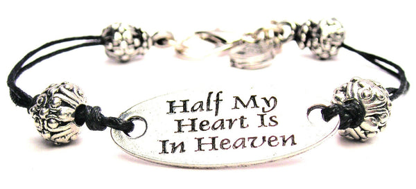 Half My Heart In Heaven Black Cord Connector Bracelet