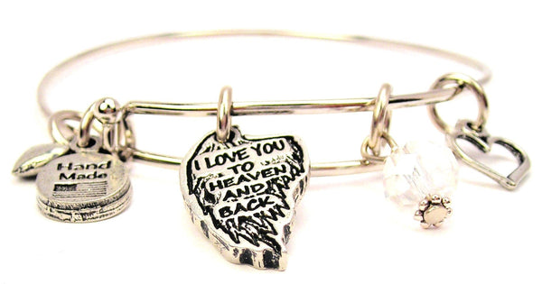 I Love You To Heaven And Back Angel Wing Expandable Bangle Bracelet