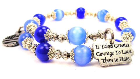 It Takes Greater Courage To Love Than To Hate Cat's Eye Beaded Wrap Bracelet