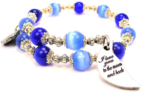I Love You To The Moon And Back Crescent Moon Cat's Eye Beaded Wrap Bracelet