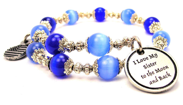 I Love My Sister To The Moon And Back Cat's Eye Beaded Wrap Bracelet