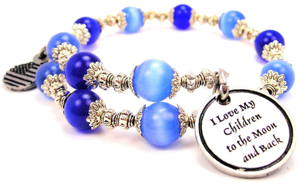 I Love My Children To The Moon And Back Cat's Eye Beaded Wrap Bracelet