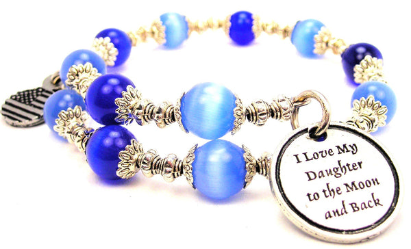 I Love My Daughter To The Moon And Back Cat's Eye Beaded Wrap Bracelet