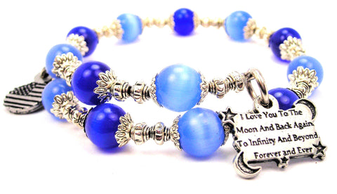 I Love You To The Moon And Back To Infinity And Beyond Cat's Eye Beaded Wrap Bracelet