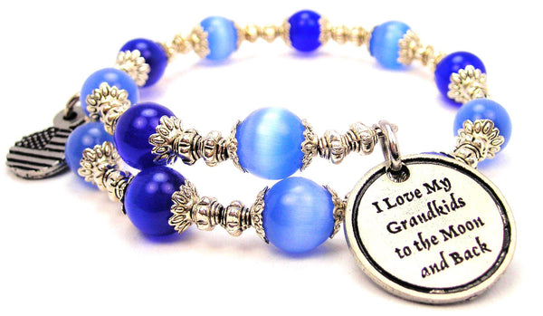 I Love My Grandkids To The Moon And Back Cat's Eye Beaded Wrap Bracelet