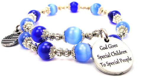 God Gives Special Children To Special People Cat's Eye Beaded Wrap Bracelet