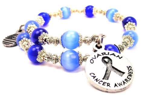 Ovarian Cancer Awareness Cat's Eye Beaded Wrap Bracelet