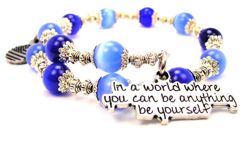 In A World Where You Can Be Anything Be Yourself Cat's Eye Beaded Wrap Bracelet
