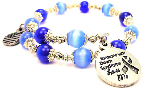 Someone With Down Syndrome Loves Me Cat's Eye Beaded Wrap Bracelet
