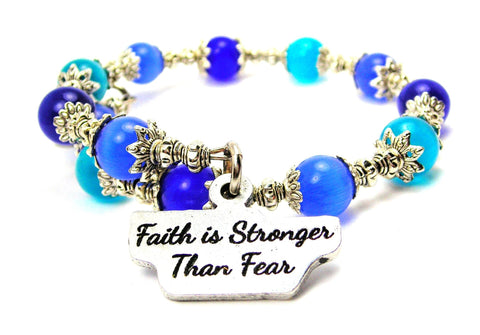 Faith Is Stronger Than Fear Cat's Eye Beaded Wrap Bracelet