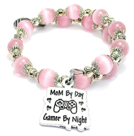 Mom By Day Gamer By Night Cat's Eye Beaded Wrap Bracelet