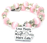 Less People More Cats Cat's Eye Beaded Wrap Bracelet