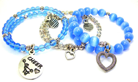 Cheer Circle 3 Piece Wrap Bracelet Set Cats Eye Glass And Pewter
