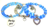 Derby Girl 3 Piece Wrap Bracelet Set Cats Eye Glass And Pewter
