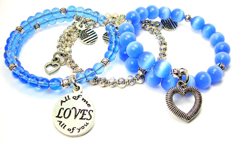 All Of Me Loves All Of You 3 Piece Wrap Bracelet Set Cats Eye Glass And Pewter