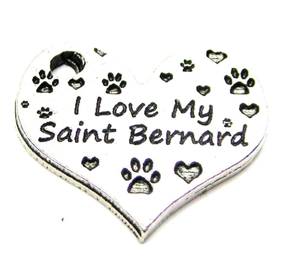 I Love My Saint Bernard Heart Genuine American Pewter Charm
