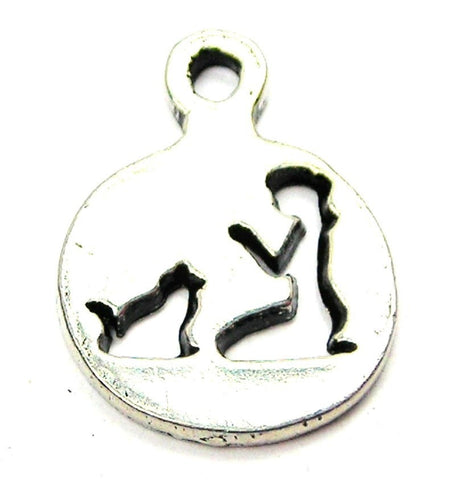 Kneeling Girl And Cat Silhouette Genuine American Pewter Charm