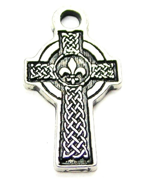 Celtic Cross With Fleur De Lis Center Genuine American Pewter Charm