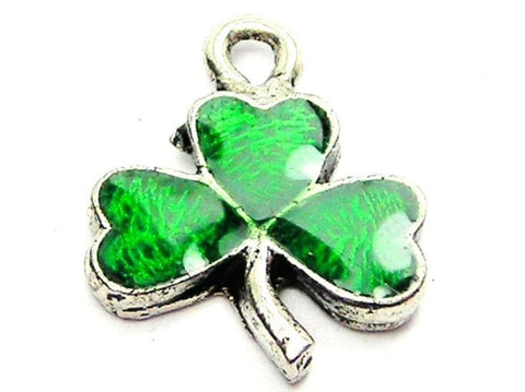 Hand Painted Green Irish Shamrock Genuine American Pewter Charm