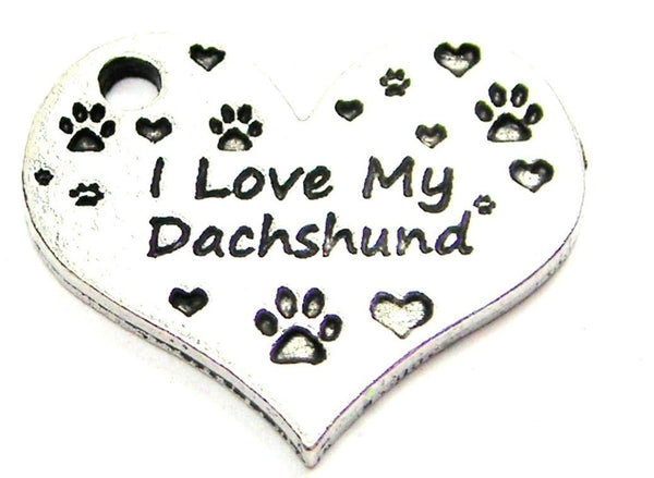 I Love My Dachshund Heart Genuine American Pewter Charm