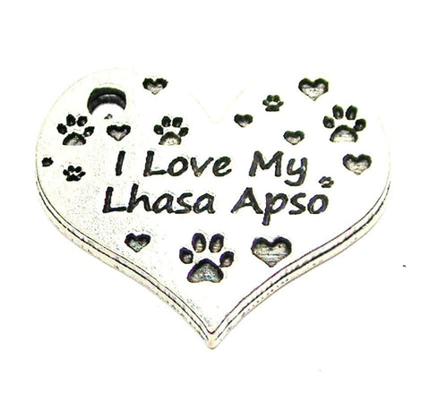 I Love My Lhasa Apso Heart Genuine American Pewter Charm