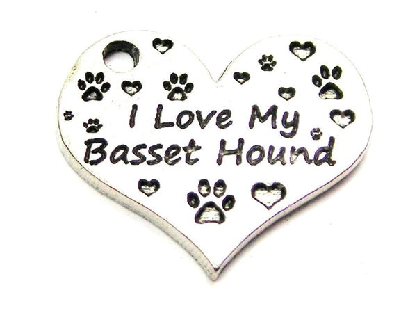 I Love My Basset Hound Heart Genuine American Pewter Charm