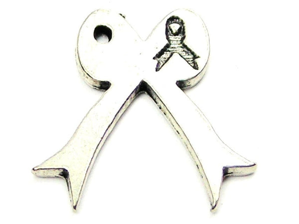 Bow With Awareness Ribbon Corner Genuine American Pewter Charm