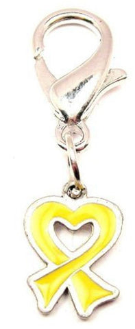 Hand Painted Heart Shaped Awareness Ribbon Yellow Zipper Pull